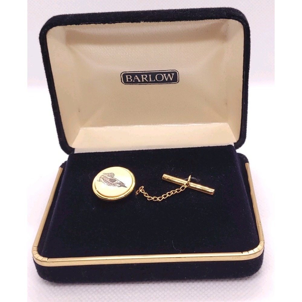 Vintage Barlow Duck Tie Tack Pin Gold Tone Bird Waterfowl Original Box